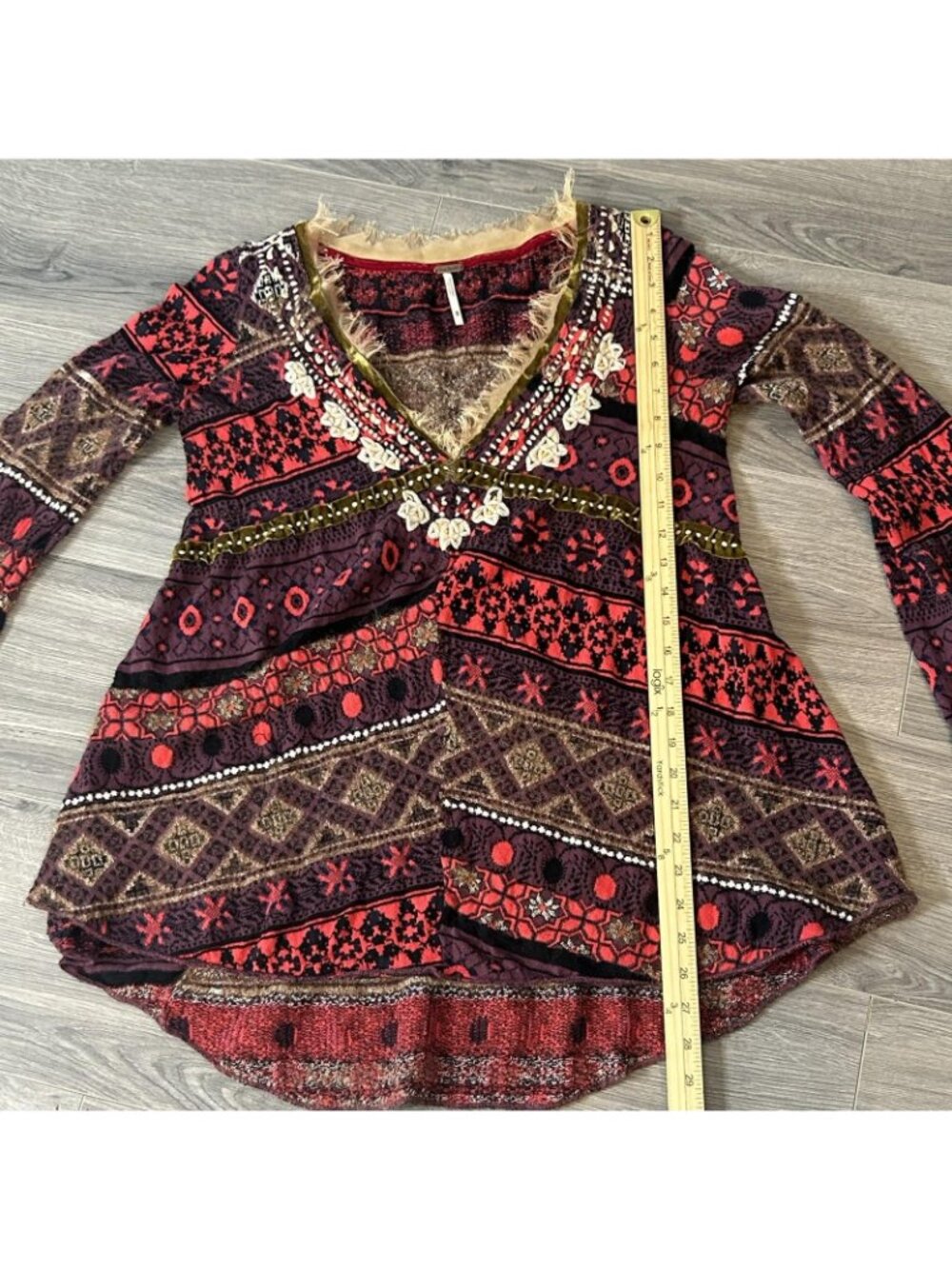 Free People Sweater Womens M Wool Alpaca Blend Embroidered Sequin Boho Hippie - Picture 14 of 15